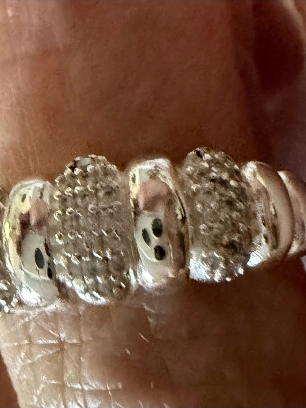 Vintage silver ribbed done ring featuring alternating pavé-set diamonds
